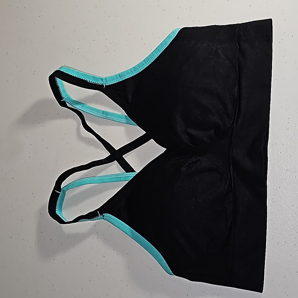 AKAMC Teal & Black Racerback Lightweight Strappy Yoga Sports bra XL VGUC